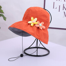 (1pcs-B, Orange) Kinder Sonnenhut mit breiter Krempe und Blumen - Verstellbare Passform (46-59cm)