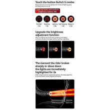 Luce LED ricaricabile per manubrio di bicicletta, impermeabile IPX6, sistema di allarme multidirezionale, sicurezza cicl