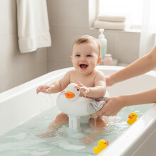 (Gray White, Duck) Anti-Slip Baby Bath Stand, Hands-Free Design