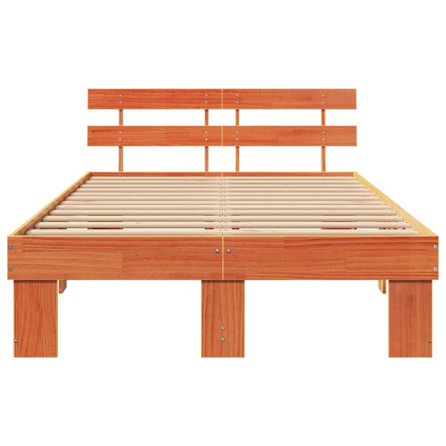 VidaXL vidaXL Bed Frame with Headboard Wax Brown 135 x 190 cm Solid Pine Wood 2