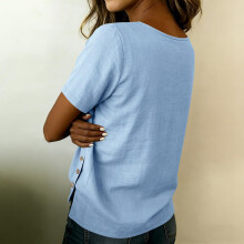 Damen-T-Shirt aus Baumwollleinen, lässiger-Marineblau M