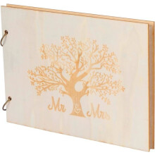 40-Page Mr&Mrs Wooden Wedding Guest Book, Personalized Album with Love Tree Design for Photos, Guest Messages, and Engagements