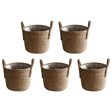 5X Stroh Aufbewahrungs Korb Rattan Boden Blumen Topf Handwerk Dekoration Modernes Zuhause Wohnzimmer Schlaf Zimmer Shop Blumen Korb