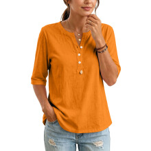 Chemisiers Ă manches pour femmes, boutons-Orange XXL
