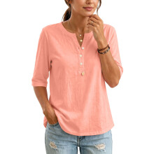 Damesblouses met mouwen, casual button-down, losse-Roze XXL