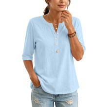 Damesblouses met mouwen, casual button-down,-Hemelsblauw XL
