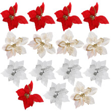 15Stk Glitzernde Weihnachtskünstliche Blumen Für Baumschmuck