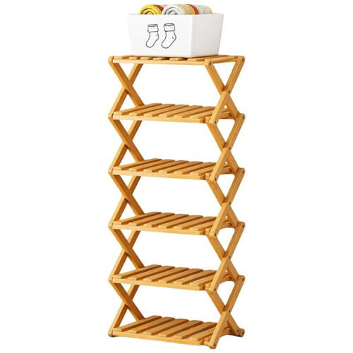 6-Tier No-Assembly Bamboo Shoe Rack, Space-Saving & Multi-Functional, Natural Finish