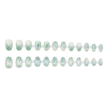 Oval Shape False Nail With Artistic Lines Design Artificial Nail