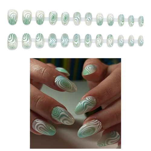 Oval Shape False Nail With Artistic Lines Design Artificial Nail 1