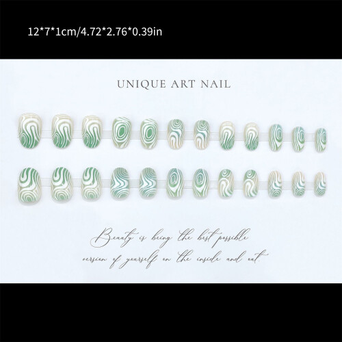 Oval Shape False Nail With Artistic Lines Design Artificial Nail 2