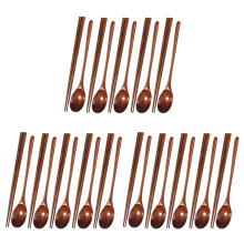 3X Teak Wooden Spoons and Chopsticks Set, Non-Stick Spoons Soup-Teaspoon for Kitchen Cooking Utensil Tools