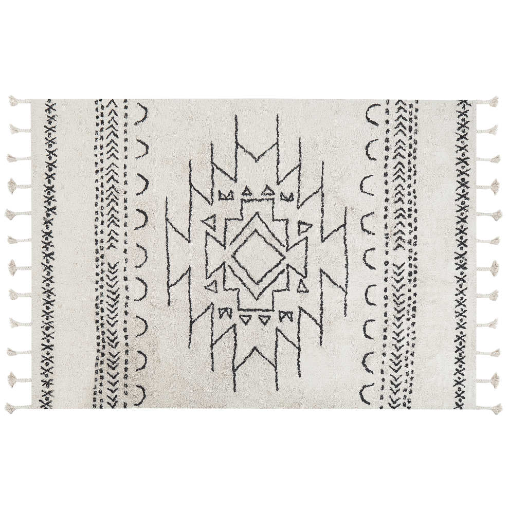Beliani Rug Khouribga Off-White 160 X 230 Cm Cotton