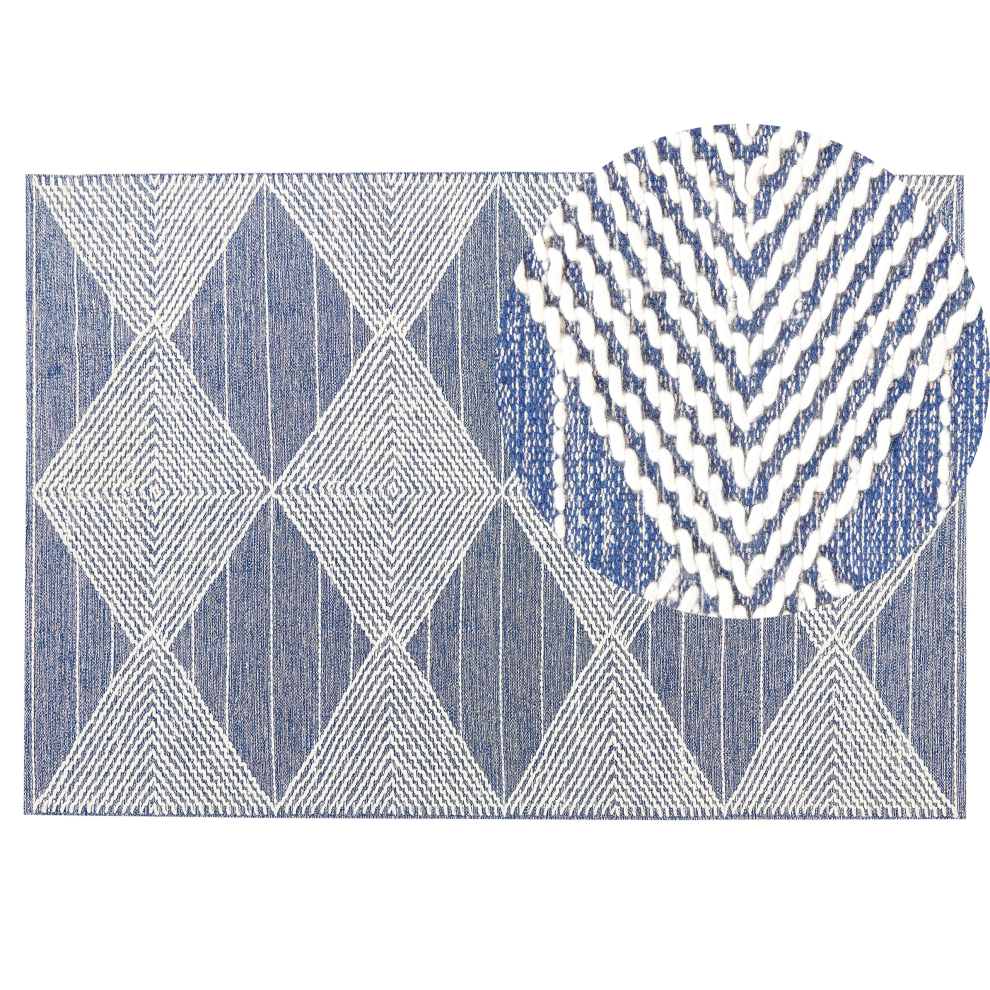 Beliani Rug Datca Blue 140 X 200 Cm Wool
