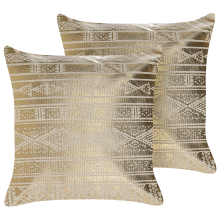 Set of 2 Decorative Cushions OUJDA Cotton 50 x 50 cm Gold Geometric Pattern