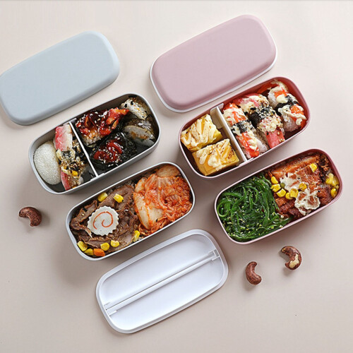 2X Lancheira de 2 Camadas para Micro-Ondas com Compartimentos Bento Box Verde 2