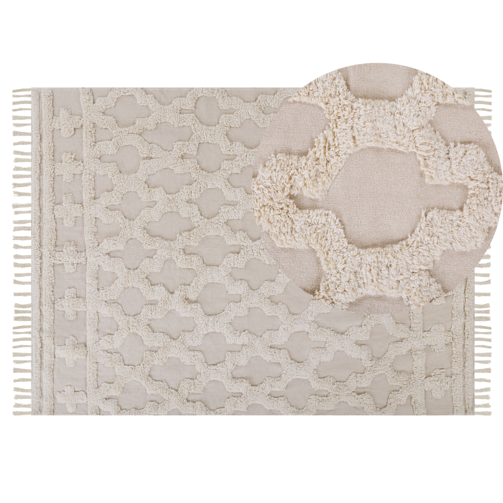 Beliani Rug Suluova Beige 140 X 200 Cm Cotton