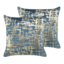 Set of 2 Decorative Cushions GARDENIA Velvet 45 x 45 cm Blue Abstract Pattern