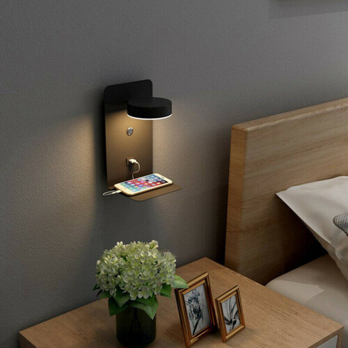 2X Reading Wall Light with USB Port Charging  Rack Bedside Lamp with  -Black 2