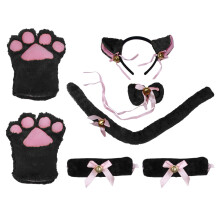 1Set Zwarte Oren Haarband En Poot Handschoenen Set Feest