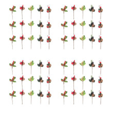 60Pcs Red Christmas Berry and Pine Cone Picks with Holly Branches for Holiday Floral Decor Flower Crafts