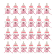 24 X Babyfles  Babyfles 4X9Cm Strass Roze Beer Cadeau Gunst Baby Meisje Babydoop
