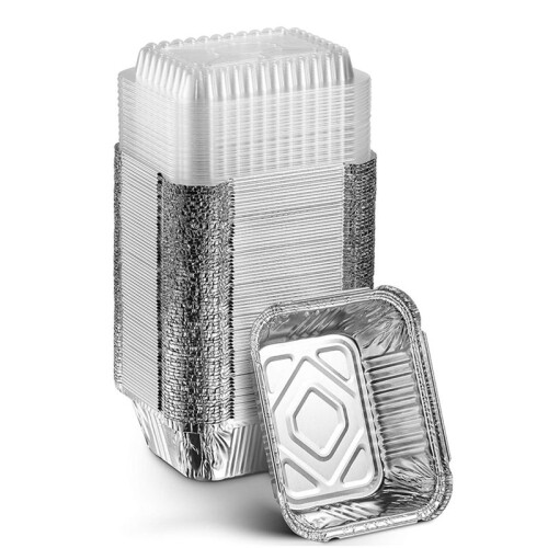 Disposable Takeaway Pan with Transparent Lid, Rectangular Aluminum Foil Tray, Tightly Sealed, 410ml Capacity