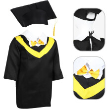 Kleuterschool afstudeerjurk en -hoed set voor een lengte van 100 cm, gele academische jurk met kraag