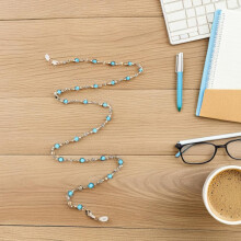 Blauwe kralen brillenketting met glazen kristallen kralen, zonnebrilhouder ketting voor dames