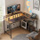 Homcom HOMCOM L Shaped Desk with LED Lights and Storage, Rustic Brown 1