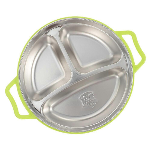 Rustfri ståltallerkener med håndtag, 3 rum, sølvfarvet, til børn