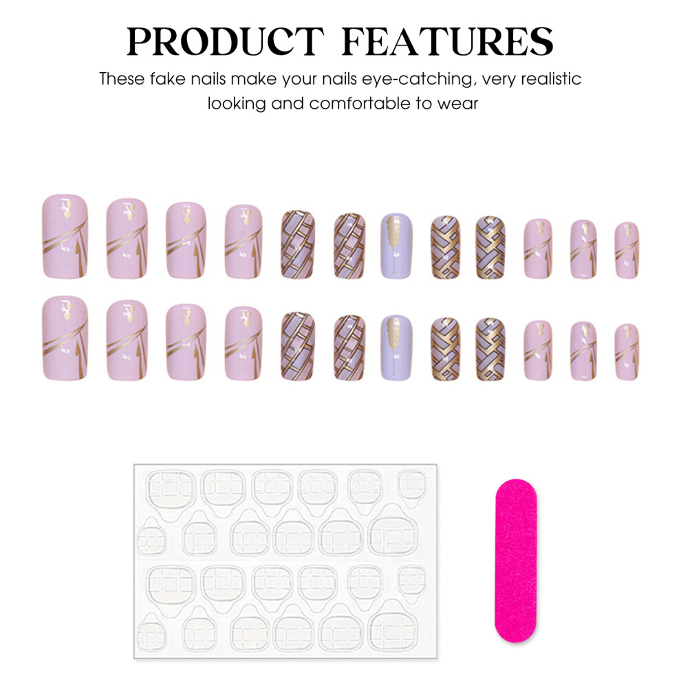 Zhouq-Outdoors 24Pcs Wheat Fake Nails, Chip-Proof For Daily & Parties