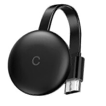 Chromecast 2025: dispositivo de transmisión con cable HDMI para enviar fotos desde tu teléfono a tu televisor.
