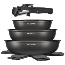 Non Stick Frying Pan Set for Induction Hobs, 7 Piece, Kitchen Cookware Set with Removable Handle, Healthy NonStick Cookware