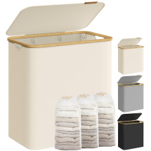 SONGMICS Laundry Basket with Lid, 3-Section Large Laundry Hamper, 150L, Removabl