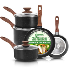 Kichly Non-Stick Granite 8 Pcs Cooking Pots and Pans Set Nonstick Cookware Induction Hob pan Set with 20cm, 28cm Frying Pan Set and 20cm,18cm &
