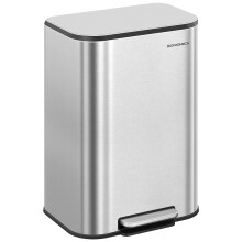 SONGMICS Kitchen Bin, 50 L Pedal Bin, Steel Trash Bin, Soft-Close Lid, Stays Ope