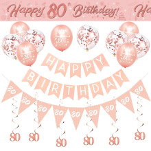 Happy 80th Birthday Decorations Banners Balloon for Women Rose Gold Pink