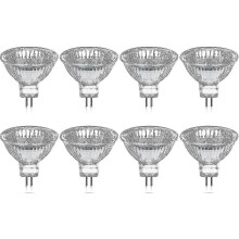 Confezione da 8 lampadine alogene GU5.3 MR16 35W 12V dimmerabili - Bianco caldo 2800K, 400 lumen, copertura in vetro - xdd
