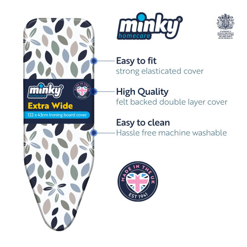 Minky Minky Extra Wide Elasticated Large Ironing Board Cover, Grey, 122 x 43cm 1
