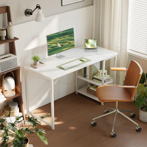 ODK Desk with Storage Shelves, Small Computer Desk, 120 x 48 cm, White 1