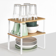 SONGMICS Spice Rack, Set of 2 Cupboard Shelf Organiser, Expandable Kitchen Shelf