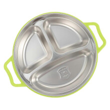 Stainless Steel Divided Plates for Kids Safe and with Handles 3 Compartment Silver