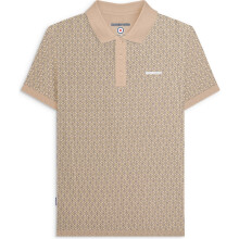 (4XL, Stone) Lambretta Mens Geo Roundel All Over Pattern Short Sleeve Cotton Polo Shirt Top