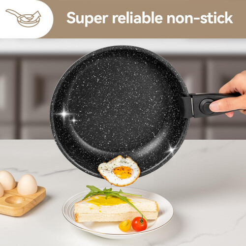 Non Stick Frying Pan Set for Induction Hobs, 7 Piece, Kitchen Cookware Set with 2