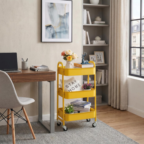 DOEWORKS 3 Tier Storage Trolley on Wheels Rolling Kitchen Trolley Craft Trolleys 1