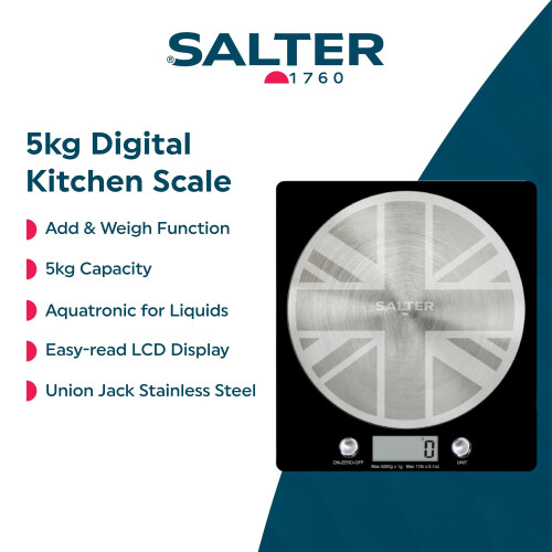 Salter Salter 1036 UJBKDR Electronic Kitchen Scale - Digital Weigh Scale, Union Jack De 1