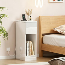 Pantanal 20CM Slim Bedside Table Cabinet with Charging Station, Modern Narrow Be