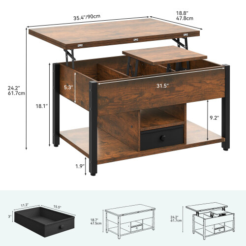YITAHOME Lift Top Coffee Table with Drawers, 4 in 1 Multi-Function Liftable Coff 2