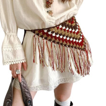 Artistic Geometric Pattern Scarf Colorful Fringed-Red coffee